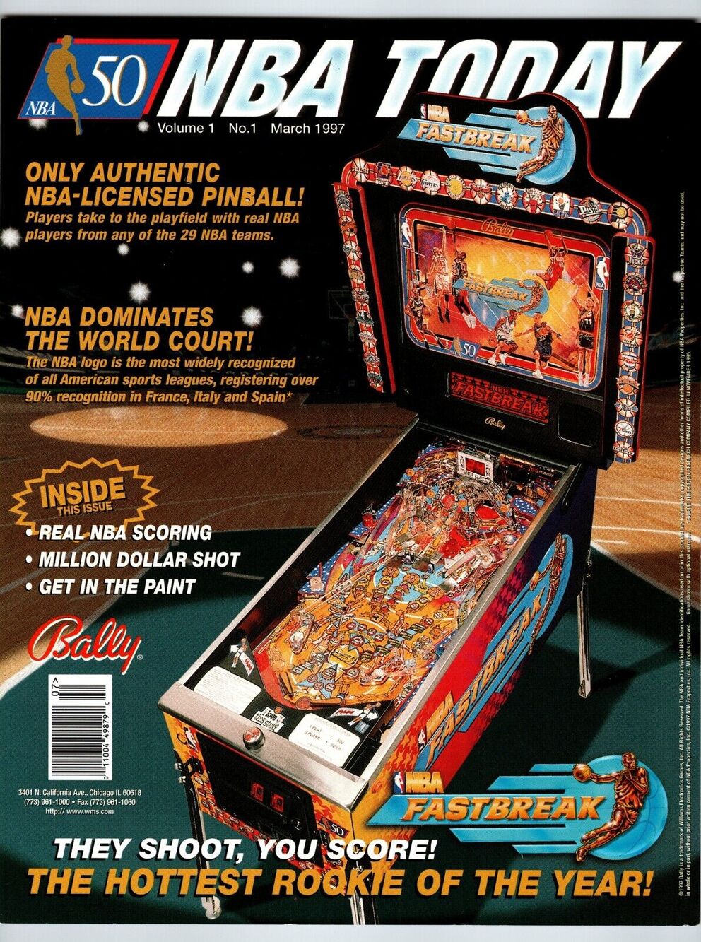 NBA Fastbreak Pinball Flyer Original 1997 Game 8.5" x 11" Retro Basketball Art